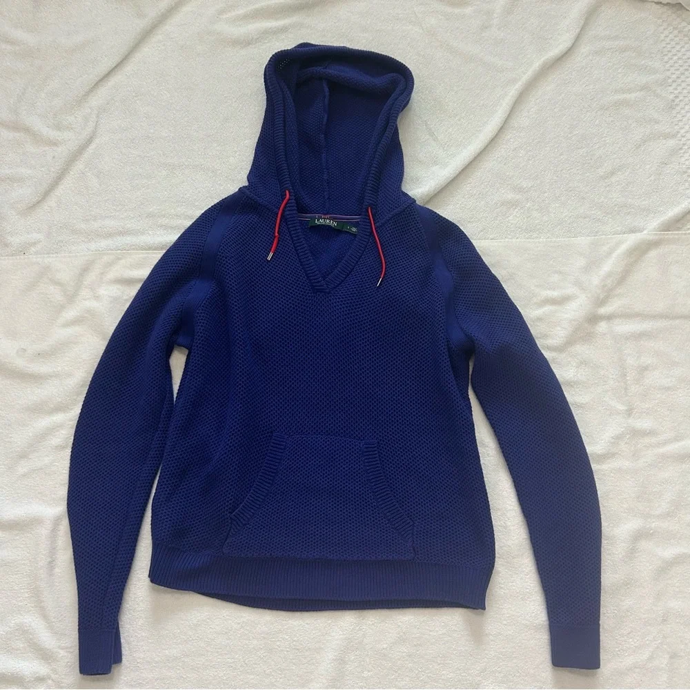 Lauren Ralph Lauren Waffle Knit 100% Cotton Hoodie Purple/Blue Size Large - Picture 10 of 16